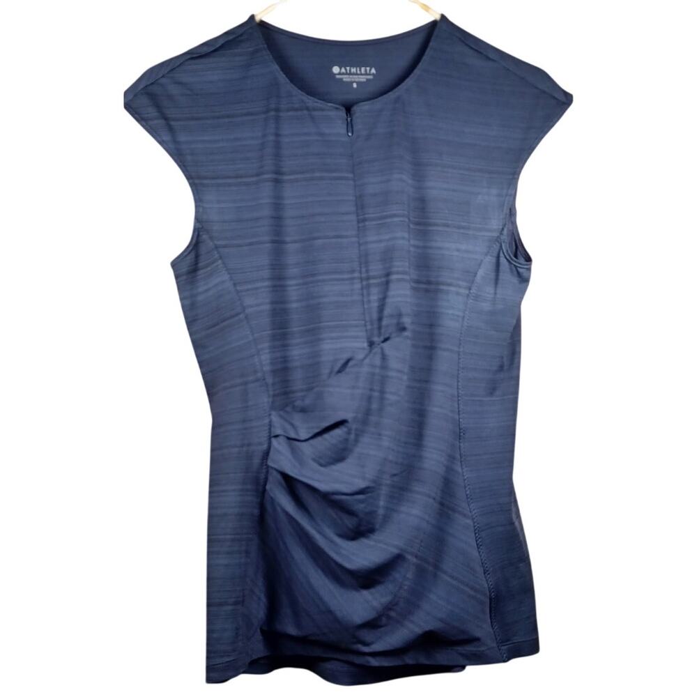 Athleta Pacifica Tank Top Blue Ruched Wrap Front Half Zip Rash Guard Size Small